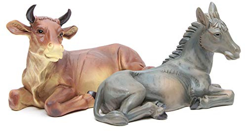Holyart Animals for Nativity Scene: Resin donkey and ox for 50 cm Nativity Scene