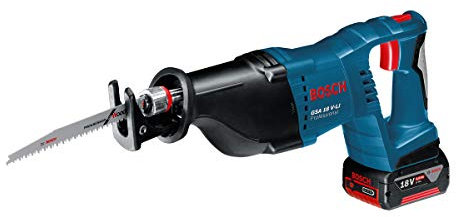 Bosch Professional 18V System Cordless Reciprocating Saw GSA 18 V-LI (incl. 2x GBA 5.0Ah Batteries, Charger GAL 1880 CV, 2x Reciprocating Saw Blade, Inlay, L-BOXX)
