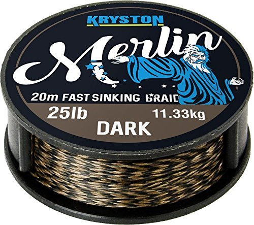 KRYSTON Merlin DARK SILT 20m 15lb/25lb/35lb Fast Sinking Supple Braid Vorfachschnur Größe 15lb / 6,8Kg