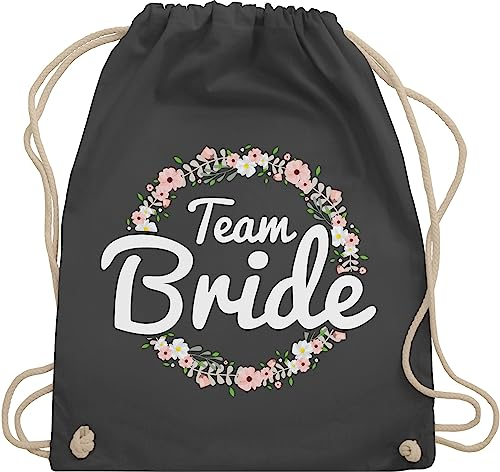 Turnbeutel Rucksack - JGA Junggesellenabschied Frauen - Team Bride Blumenkranz I Bride Crew - Unisize - Dunkelgrau - utensilien junggesellinnenabschied brauttaschen bachelorette party bridemaid