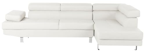 5-Sitzer Ecksofa Kunstleder Weiß mit Chaiselongue links modern Norrea