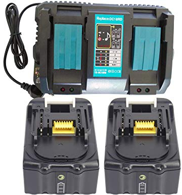YASI MFG® Chargeur Double Double Charge Rapide DC18RD DC18RC et 2 Batteries pour Makita 18 V BL1830 BL1840 BL1850 BL1860 [Chargeur 7,2 V-18 V 4 A Li-ION avec BL1840B LED 18 V 5.0 Ah