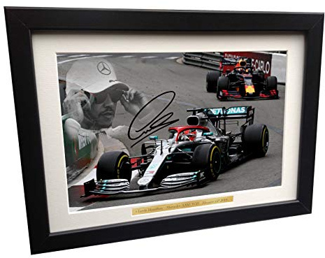 Monaco GP 2019 – A4 30,5 x 20,3 cm signiert Lewis Hamilton – Mercedes-AMG Petronas – Fotorahmen mit Autogramm, Motorsport, Formel 1, F1 Geschenk