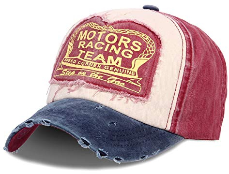 Alsino Basecap Käppi Cap Trucker-Cap Used Washed Vintage Look für lässige Typen - Verstellbar - Farbe: Blau rot - 100% Baumwolle