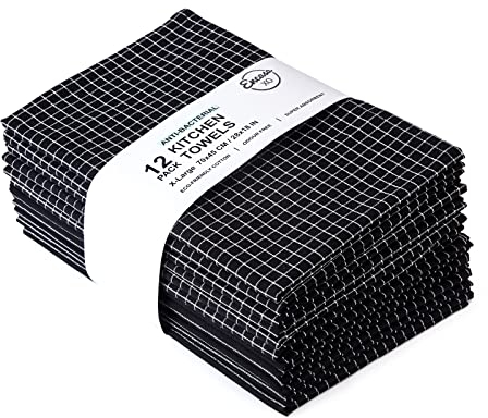 Encasa Homes Küchentücher X-Large 70 x 45 cm (12 Stück), antibakterielle Oberfläche, Baumwolle, saugfähig für die Reinigung und schnelle Trocknung von Tellern – Butcher Schwarz