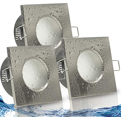 trendlights24 Aqua Base IP65 Bad LED Einbaustrahler 230V Edelstahl eckig 3 Stufen dimmbar ultra flach 50 mm 3er Set 5W Warmweiß Spots für Feuchtraum
