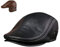 MHGLOVES Herren Leder Baseball Cap Winter Mit Ohrenklappen Beret Gatsby Flatcap Hute,Baskenmütze Flatcap Leder Schiebermütze Newsboy Caps,56-61CM (Braun),Schwarz,L