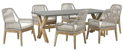 Beliani Gartentisch aus robustem Faserzement grau mit 6 Geflecht-Stühlen beige Olbia