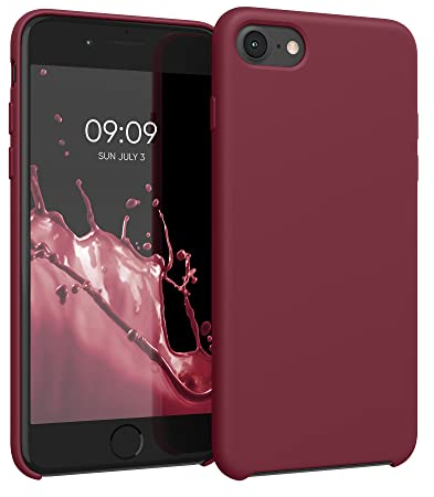 kwmobile Hülle kompatibel mit Apple iPhone SE (2022/2020) / iPhone 8/7 Hülle - Silikon Handy Case - Handyhülle weiche Oberfläche - kabelloses Laden - Rhabarber Rot