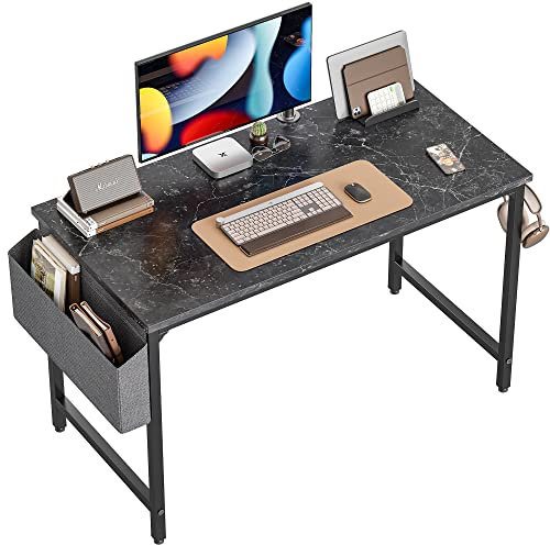 CubiCubi Computer Desk, 120cm Office Desk Study Writing Table for Home Office, Modern Simple Style, Black Metal Frame, Black Marble