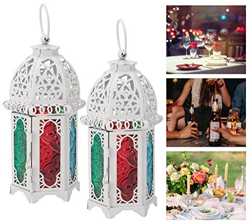 HERCHR Lanterna a 2 Candele,Portacandela Lanterne Portacandele Tealight con Pannelli in Vetro Lanterne da Esterno Porta Candele Natalizia Lanterne a Candela Decorative