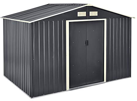 [en.casa] Abri de Jardin 9 m³ Robuste Cabane de Stockage Extérieur Cabane à Outils Toit à Pignon Tôles en Acier Galvanisées Gris Foncé
