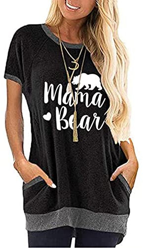 WXDSNH Damen Rundhals-Taschen-t-Shirt Farbblockierender Druck Kurzarm Sommer Allgleiches Lässige Lange Oberteile