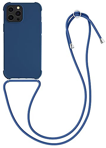 kwmobile Crossbody Case Compatible with Apple iPhone 13 Pro Max Case - TPU Silicone Cover with Strap - Dark Blue
