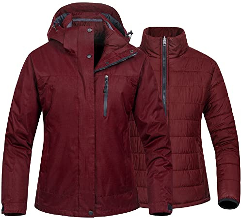 CREATMO US Damen 3 in 1 wasserdichte Skijacke Winddichte Snowboardjacke Warm Winter Schneemantel Regenmantel