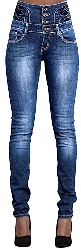 Damen Jeans High Waist Stretch Denim Jeanshosen für Damen Skinny Slim Fit Röhrenjeans Bleistiftjean Lässige Pant Strecken Schlank Stylische Hosen (Marine, L)