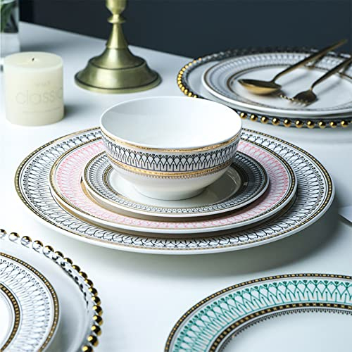 Brigtviee Bone China Tafelservice, 29-teilig Geschirr Set für 4 Personen, Kombiservice Kombiservice Beinhaltet Kaffeebecher & Untertasse Set, Schalen, Dessertteller, Speiseteller und Suppenteller