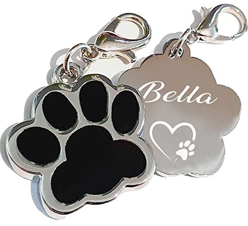 Edelstahl Hundemarke mit Gravur Glitzerpfote Plakette Name Telefonnummer Adressanhänger personalisiert dog tag für Hunde oder Katzen (schwarz), 27x29x2,20 mm (ca. 2 Euro Münze), PIU-HM-Pfote-01