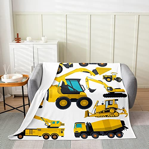 Flanelldecke für Kinder Cartoon-Auto Jungen Baustelle Auto Überwurf Mädchen Bagger Fleecedecke für Schlafsofa Couch Dekoration Kleinkinder Maschinen LKW Fuzzy-Decke warm 229 x 229