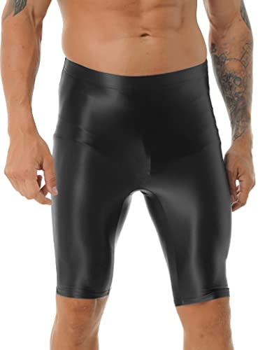 Aiihoo Herren Glänzende Leggings Strumpfhose Laufhosen Sportleggings Atmungsaktiv Funktionsunterhose Tights Shorts Kurz Hose Kompressionshose Badeshorts Schwarz A L