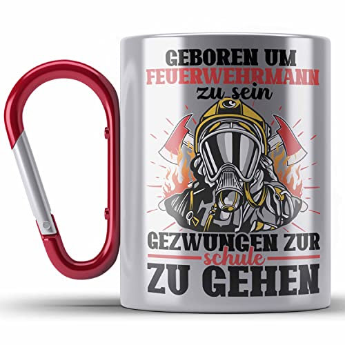 Trendation - Feuerwehr Edelstahl Tasse Karabiner Sohn Jungs Geschenke Zubehör Lustig Kinder Geburtstag Gezwungen Zur Schule (Rot)