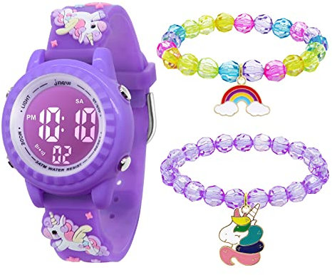 Mamiddle Kinderuhr Digital für Jungen Mädchen 3ATM Wasserdicht Kinder Armbanduhr mit Wecker Datum Stoppuhr Kinder Uhr für 3-10 Jahre (Violettes Einhorn Set)