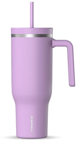 Hydrapeak Voyager Trinkbecher mit Griff und Strohhalm-Deckel, wiederverwendbare Edelstahl-Wasserflasche, Reisebecher, Becherhalter, isolierter Becher (Mauve)