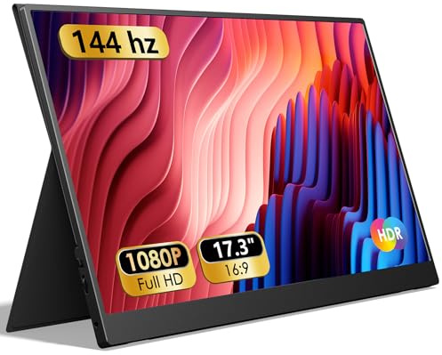 ForHelp Portable Monitor, 17.3 Inch 1080P FHD 144Hz Slim Edge Laptop Monitor USB C HDMI Gaming Computer IPS HDR Screen Travel Monitor for PC Mac Mobile Phone Xbox PS5 Switch Laptop