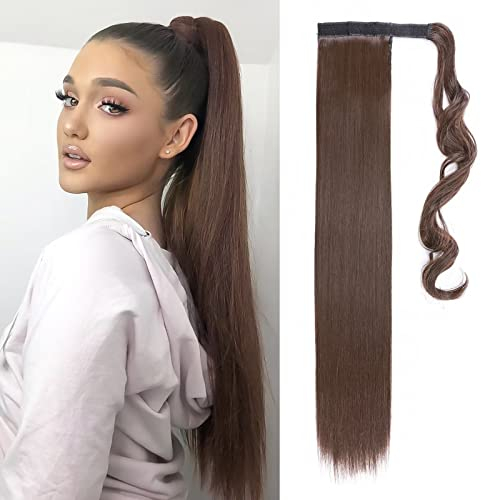 TESS Ponytail Extension Braun 60 cm, Hellbraun (#M4) Glatt Zopf Extension Pferdeschwanz Haarteil 90g Lange Haarverlängerung Zopf