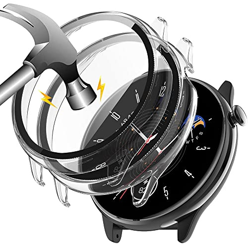 Akancy [2 Stücke] Hardcase kompatibel mit Amazfit GTR Mini mit Schutzfolie, 9H Härte Hart PC gehärtetes Glas dünnes Case, 2trasparente