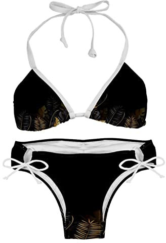 Bikini-Sets für Damen, Strand-Badeanzug, goldene Monstera-Blätter-01, Mehrfarbig, XL