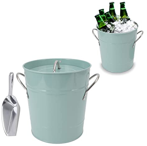 Double Walled Ice Bucket Champagne Bucket with Lid and Ice Shovel Ice Bucket for Wine and Champagne Bottles 19.5 X 20.5 X 16cm Blue