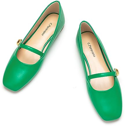 C.Paravano Mary Jane Schuhe Damen | Ballerinas Damen elegant | Flache Schuhe für Damen | Riemchenballerina Damen(37,Grün)