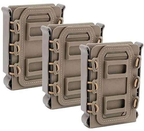 ACEXIER 3 STÜCKE Taktischer schneller Mag TPR Flexibler Molle-Magazintaschenträger für Ar15 M4 5.56/7.62 Mag Pouch Rifle Pistol Magazinhalter (Tan)