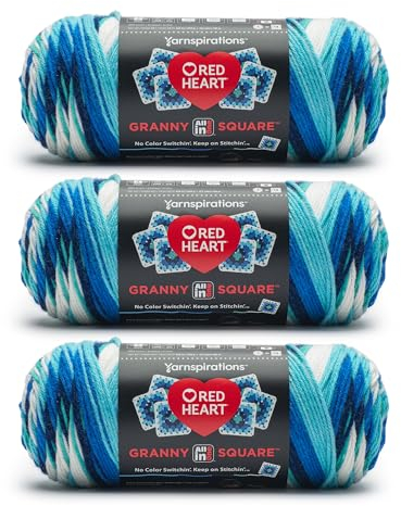 Red Heart All in One Granny Square Soft White Frigid Garn, 100% Acryl, Nr. 4 Kammgarn (Medium), 381 m, zum Stricken, Häkeln und Amigurumi, 3 Stück