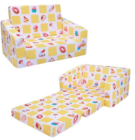 decalsweet Faltbarer KinderSofa-2 in 1 Schlafsofa- Kindersessel mit Stofftasche, Weiche Flip Open Kinderstuhl für Schlafzimmer Wohnzimmer Spielzimmer, Gebäck