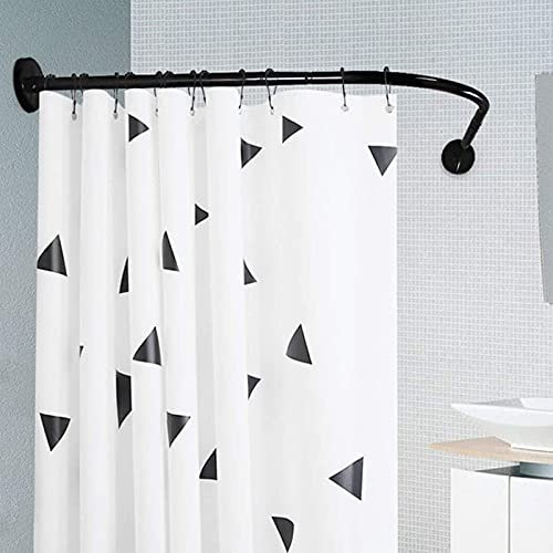 Tringle à rideau de douche incurvée réglable sans perçage en forme de L extensible antirouille pour salle de bain Noir sans perçage 70 ~ 95 × 70 ~ 95 cm