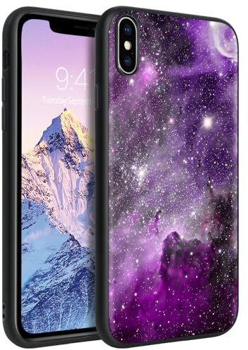DUEDUE for iPhone X Case, for iPhone XS Case Glow in the Dark Ultra Slim Shockproof Protective Silicone Nebula TPU Anti Scratch Protection Luminous Case Cover for iPhone X/XS 5.8, Purple Nebula