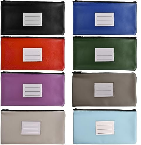 8 Pcs Porte Documents A5, 8 Couleurs Sac de Billet en PU, Pochette Dépôt de Billet avec Fermeture Éclair et Fenêtre Carte, Portefeuille en Cuir pour Homme Femme Chèques Facture Trésorerie (Set A)