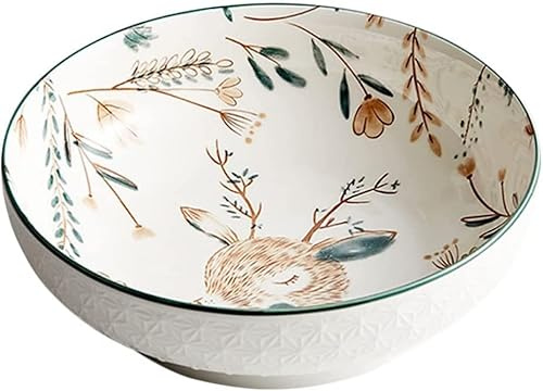 Ceramic cutlery Domestic dual-purpose dinner plate,Ceramic Salad Serving Dish Bowl: Owl Porcelain Appetizer Noodle Pasta Floral Plates Dinnerware for Kitchen Easter Party Supplies (Col