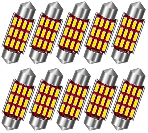 XPJBKC 10 Stück Led Innenbeleuchtung Auto, Auto Innenraum Led 41MM, Auto LED Innenbeleuchtung mit 12 Lampenperlen, 12V 2WAuto Innen Beleuchtung, Auto Innenraum Led Glühbirne, Weißes Licht