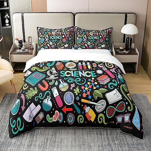 Loussiesd Kinder Graffiti Muster 100% Baumwolle Bettwäsche Set 135x200cm für Jungen Mädchen Hip Hop Stil Bettbezug Set Wissenschaft Thema Betten Set Bunte Bettwäsche Weiche Raum Dekor Bettbezug