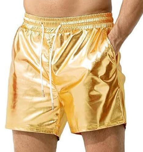 RUMAOZIA Metallic Shorts Herren Glänzende Party Shorts Bar Metallic Glänzende Shorts mit Taschen Glitzer Strand Badeshorts Sport Gym Jogger Kurze Hose Sexy Hotpants