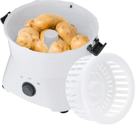 Pelador de patatas eléctrico, Ciounmb, Pelador de frutas y verduras, Blanco, Acero inoxidable, ABS, PP, goma