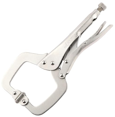 URASISTO 27,9 cm C-Klemmen-Verriegelungszange, robuste Schweiß-C-Klemmzange mit Schwenkpads, Premium-Legierungsstahl-Konstruktion, Schnellspanner, geeignet für Klemmschweißen, Holzbearbeitung