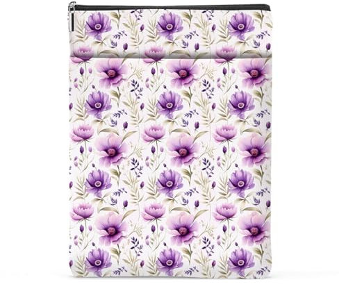 Buchliebhaber Ästhetische Buchtasche – Blumenschutz für Frauen, perfekt als Weihnachts- oder Geburtstagsgeschenk für Lehrer, Kollegen, lila Blumen