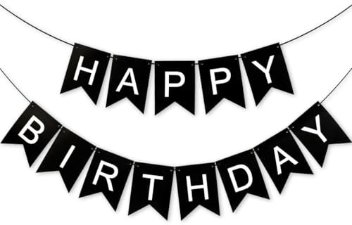 Happy Birthday Girlande Schwarz, Girlande Geburtstag 5 Meter, Happy Birthday Banner, Alles Gute Zum Geburtstag BannerSchild, GeburtstagDeko Zubehör Party Dekoration Banner für Erwachsene Kinder