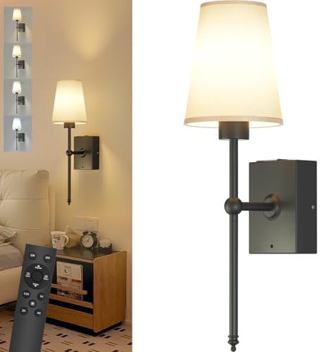Toowell Battery Wall Lights Rechargeable Wall Light Indoor,Wireless Wall Lights Battery Operated Wall Sconces 5000mAh Battery Powered Wireless Wall Sconces for Bedroom Living Room Hallway,Black 1PC