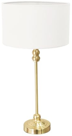 ValueLights | Gold Metal Candlestick Table Lamp with White Fabric Drum Shade Bedside Light | Table Lamps, Home Décor & Improvement Essential | Included LED Bulb