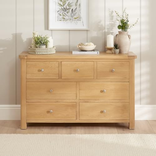 The Furniture Market Marbury Oak | Three Over Four Drawer Chest | Storage Unit | Whitewashed Oak | Cup & Knob Handles | Fully Assembled | H 780mm x W 1250mm x D 400mm